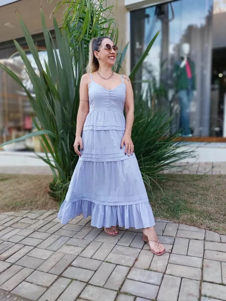 Vestido Longo De Voil Com Botao