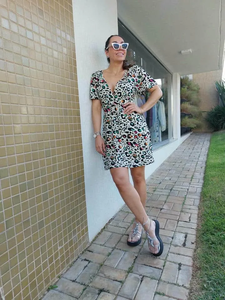 Vestido Malha Onça Bege - Imagem 3