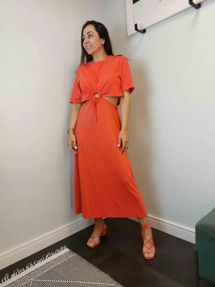 Vestido Malha Midi Amarracao Frente