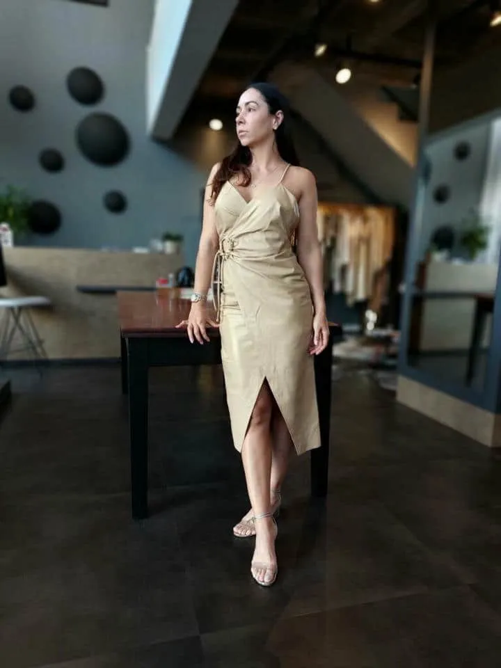 Vestido Couro Midi Transpasse Amarração - Imagem 2