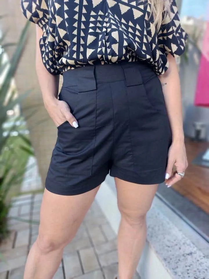 Short Alfaiataria De Algodão Preto - Imagem 3