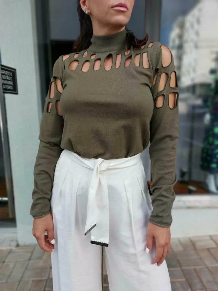 Blusa De Tricot Detalhe Ponto Vazado - Imagem 3
