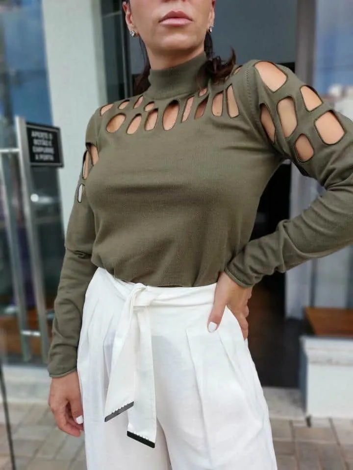 Blusa De Tricot Detalhe Ponto Vazado - Imagem 2