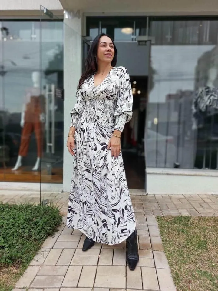 Vestido Longo Estampa Marbling Off