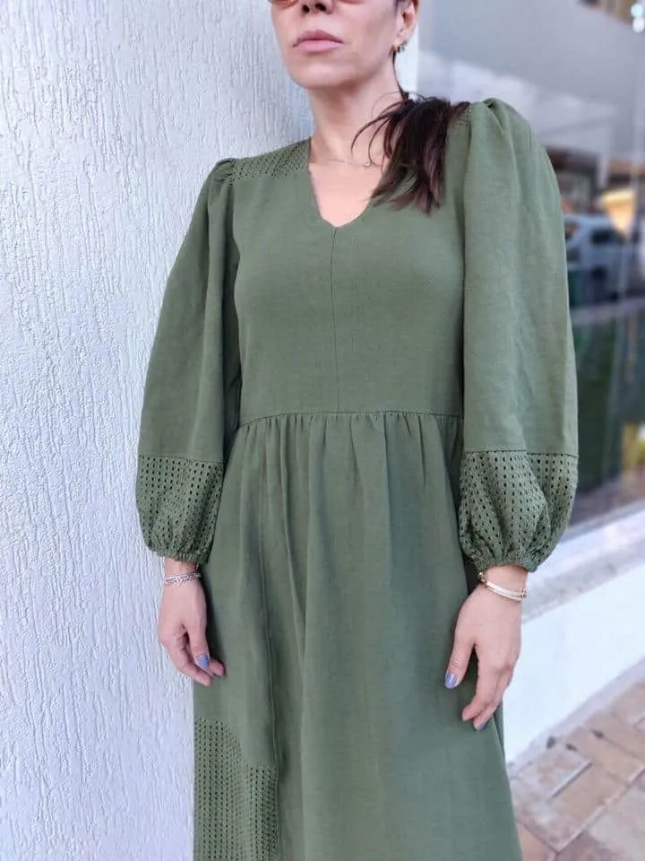 Vestido Midi Algodao Enrrugado Com Laise - Imagem 2