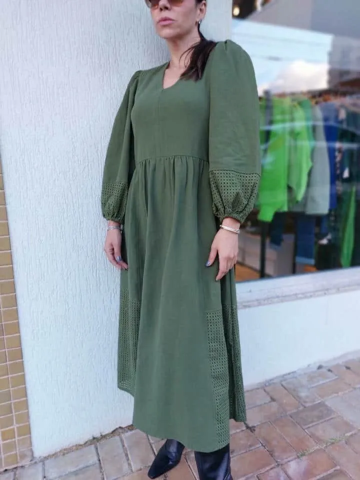 Vestido Midi Algodao Enrrugado Com Laise - Imagem 3