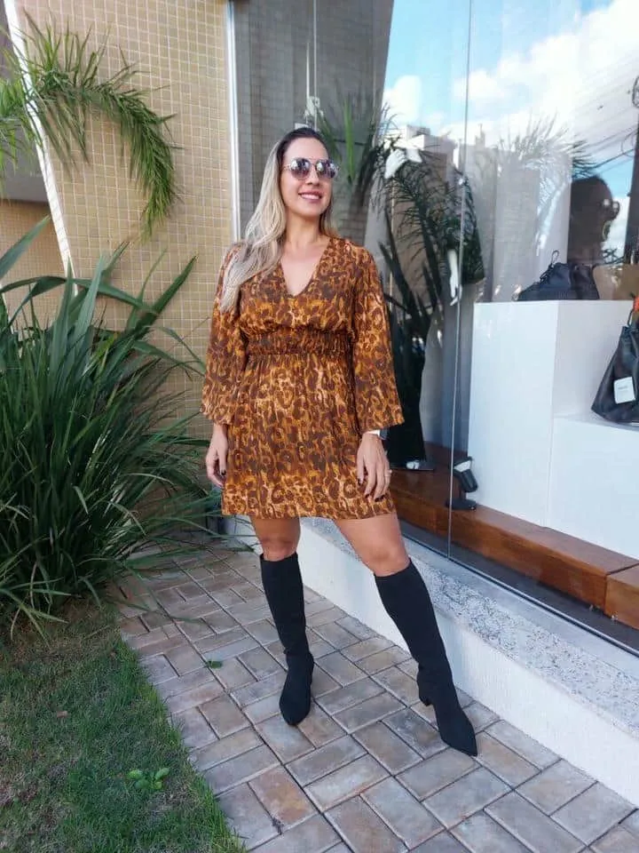 Vestido Curto Estampa Onça Marrom
