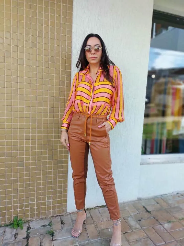 Calça Open Marrom Couro