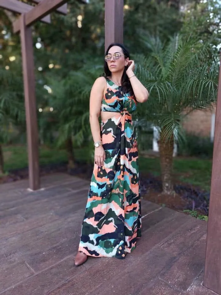Vestido Longo Camuflado Color
