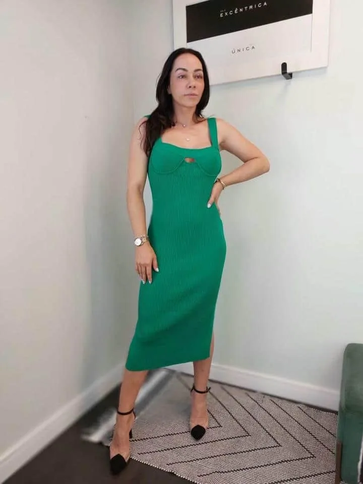 Vestido De Tricot Top Ribana Larga