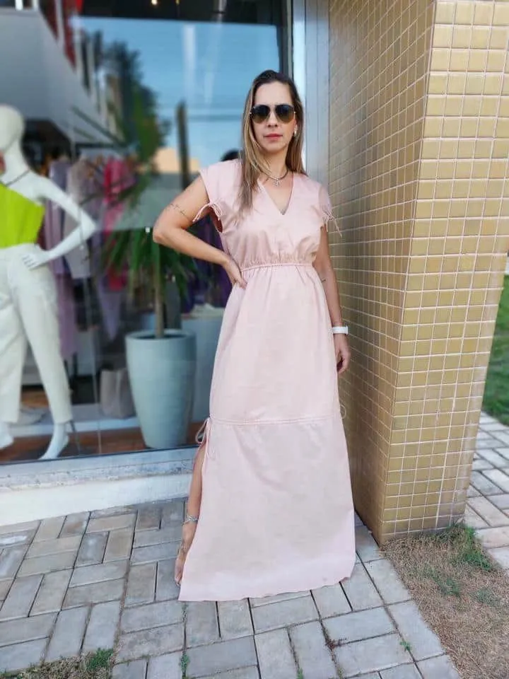 Vestido Longo De Voil Com Ajuste Decote