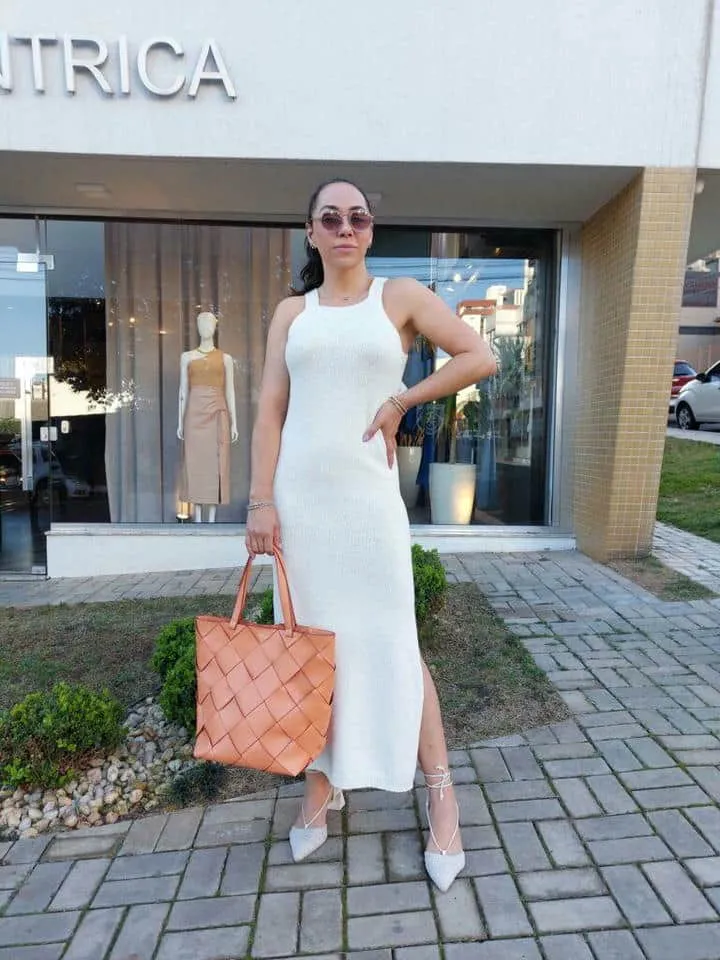Vestido Tricot Longo Sem Manga