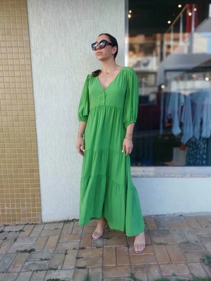 Vestido Recortes Viscose Lisa
