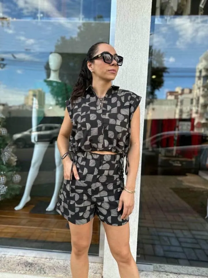 Short Tricoline Est Quadriculado Preto - Imagem 2