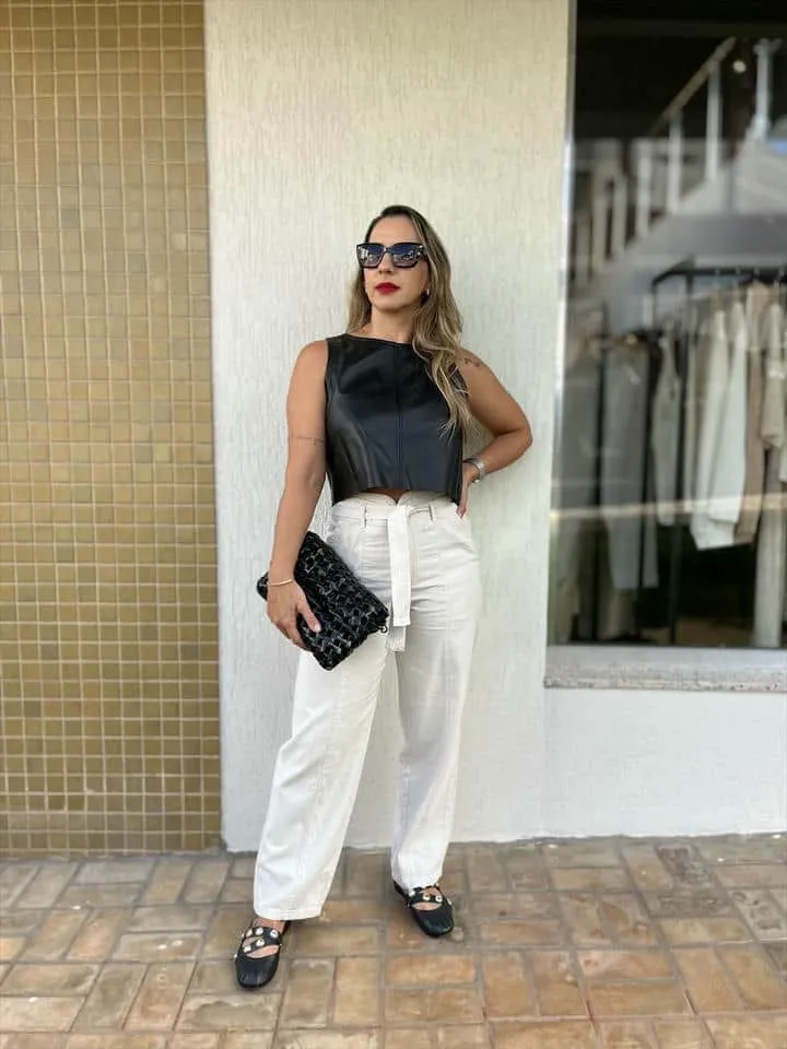 Top De Couro Cropped Animale