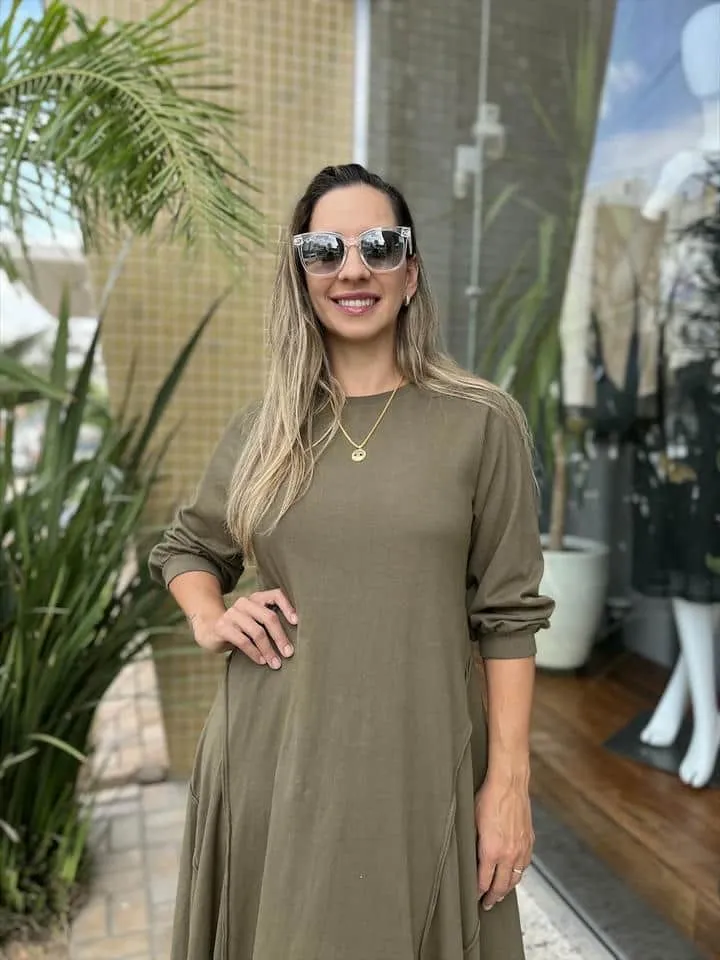 Vestido Algodão Recortes Manga Bufante - Imagem 2