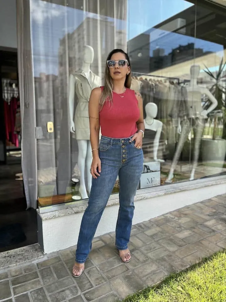 Calca Jeans I Reta Comfort Botoes