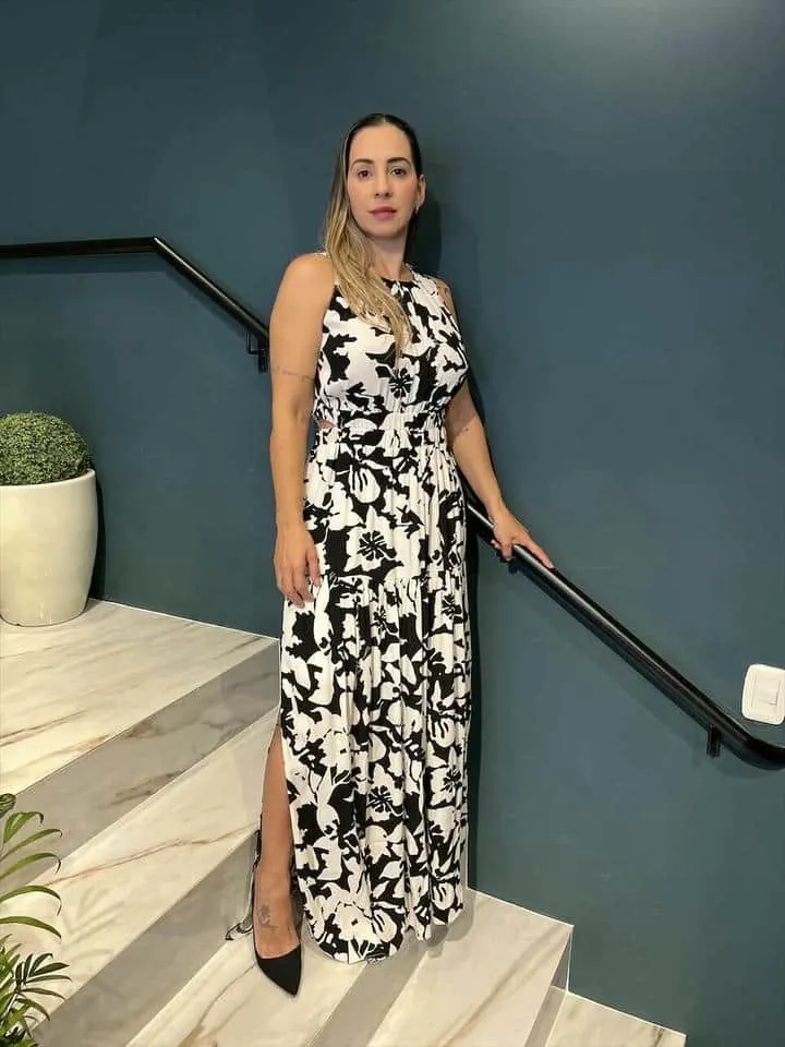 Vestido Liz Estampa Floral Bicolor