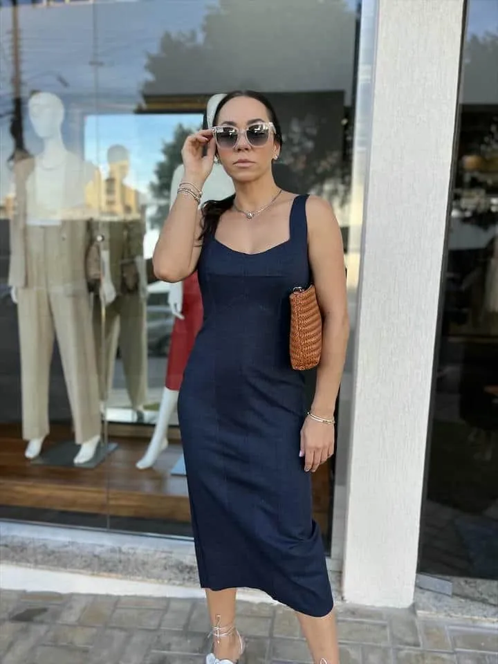Vestido Open Azul/preto