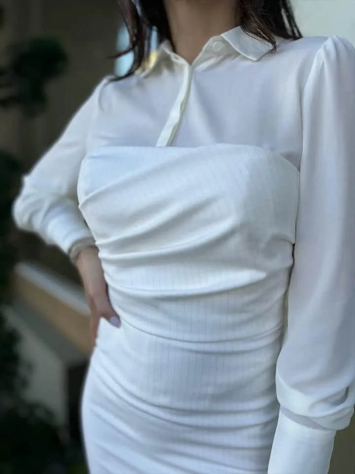 Vestido Listras Metalizadas Off/prata - Imagem 5