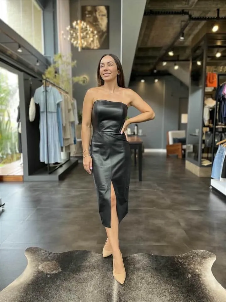 Vestido Tomara Que Caia Couro Legitimo