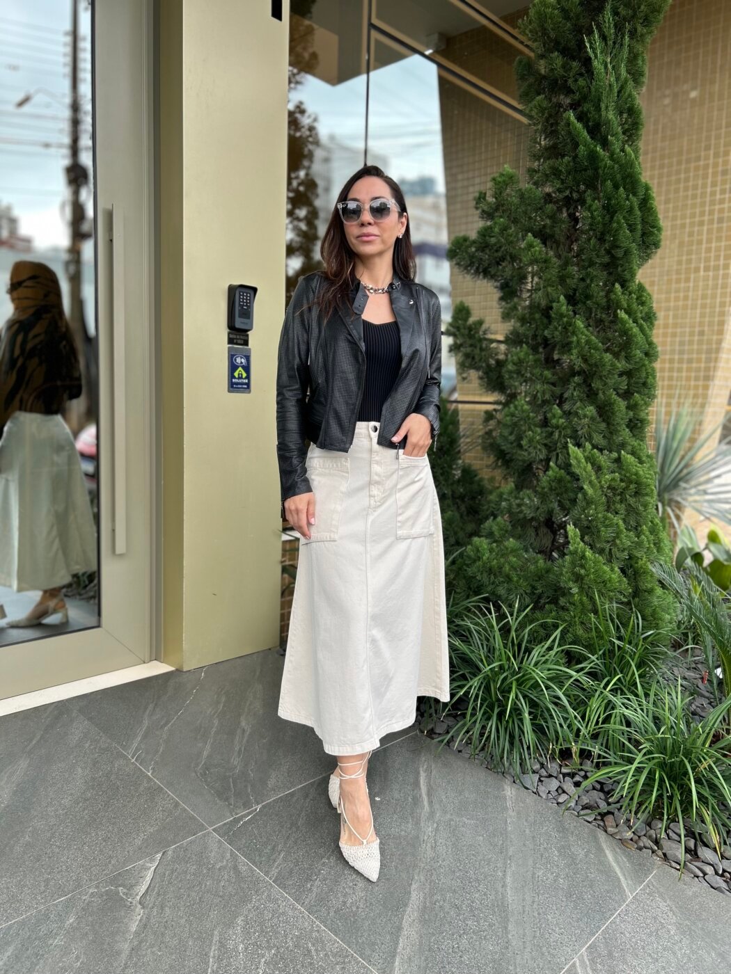 Saia Jeans Midi Off white