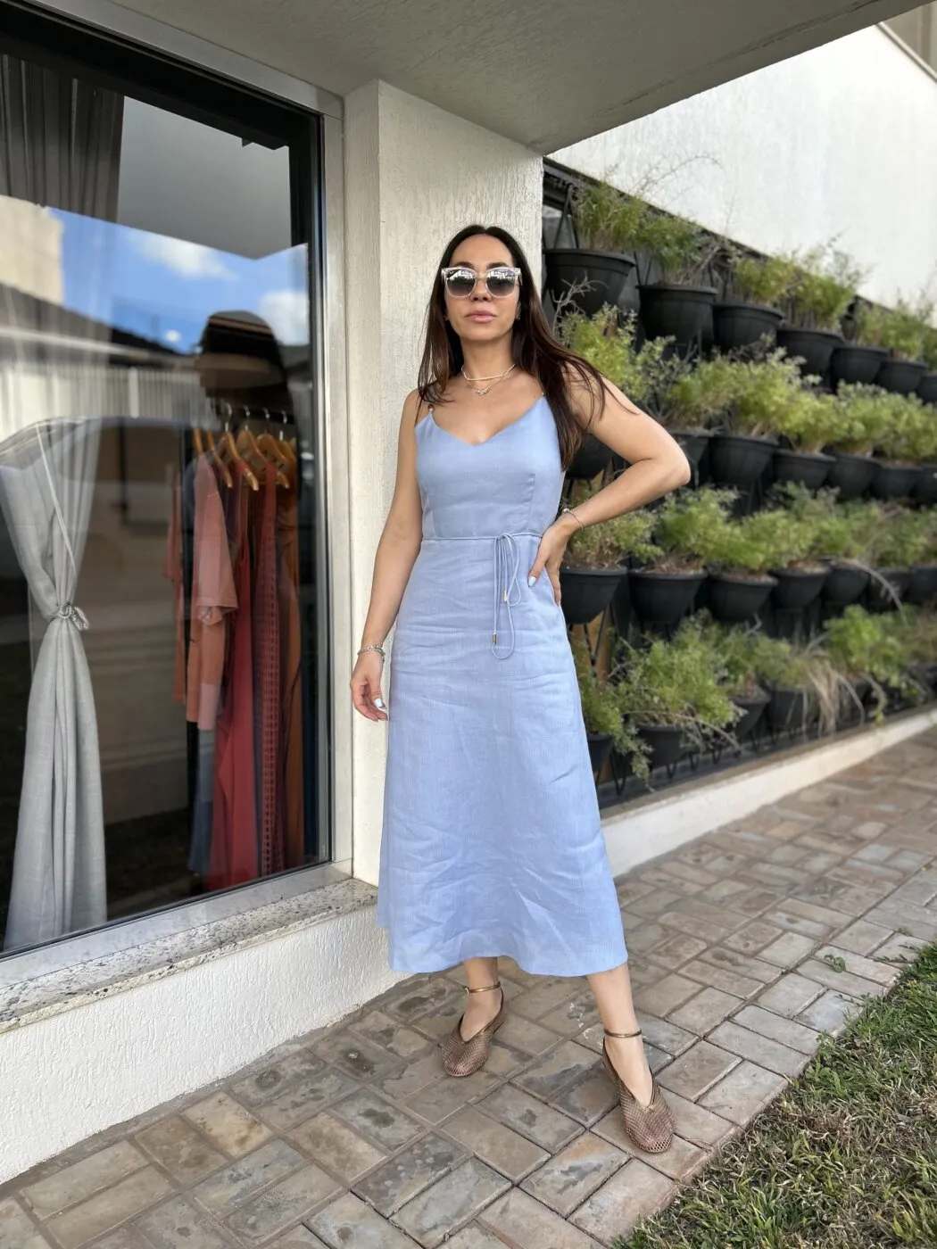 Vestido Linho Azul Bebê