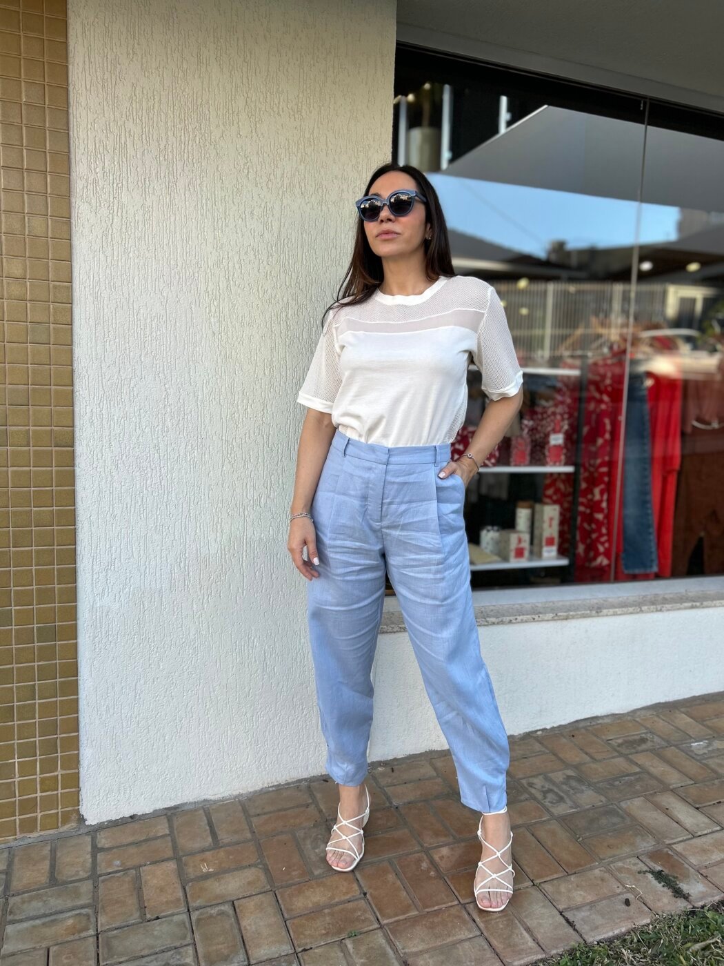 Calca Linho Azul Claro