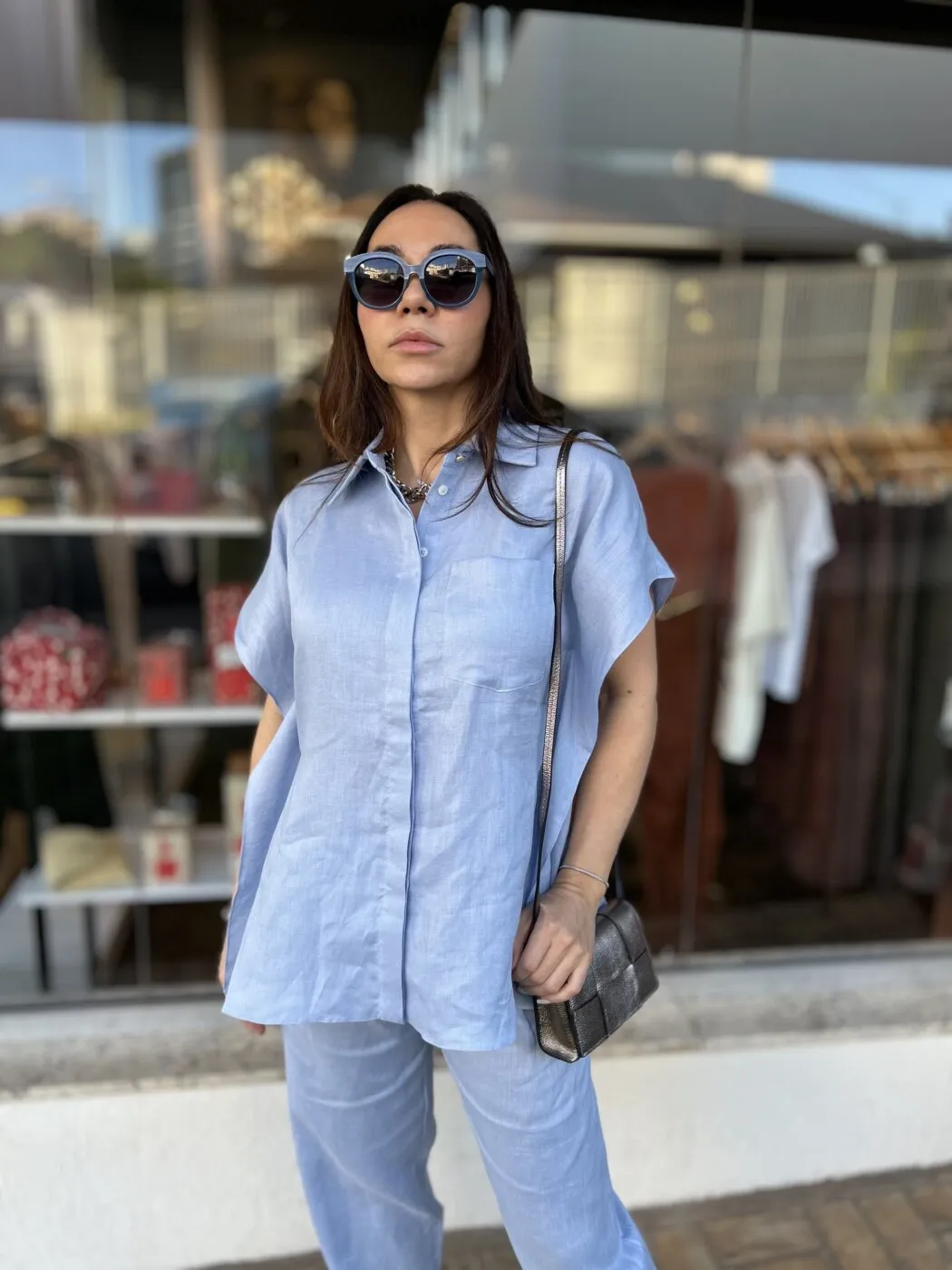 Camisa Linho Azul Claro