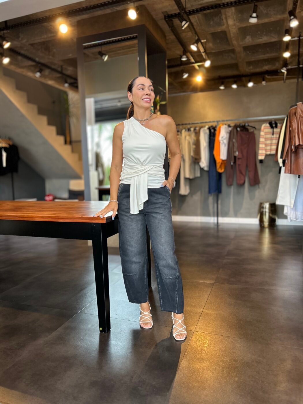 Calca Balloon Felismina Jeans Black Medio