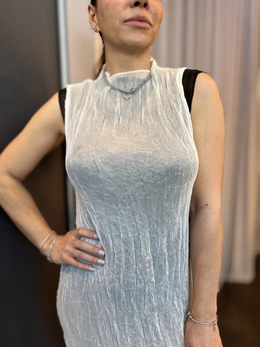 Vestido Sleeveless Plisse Duo - Imagem 2