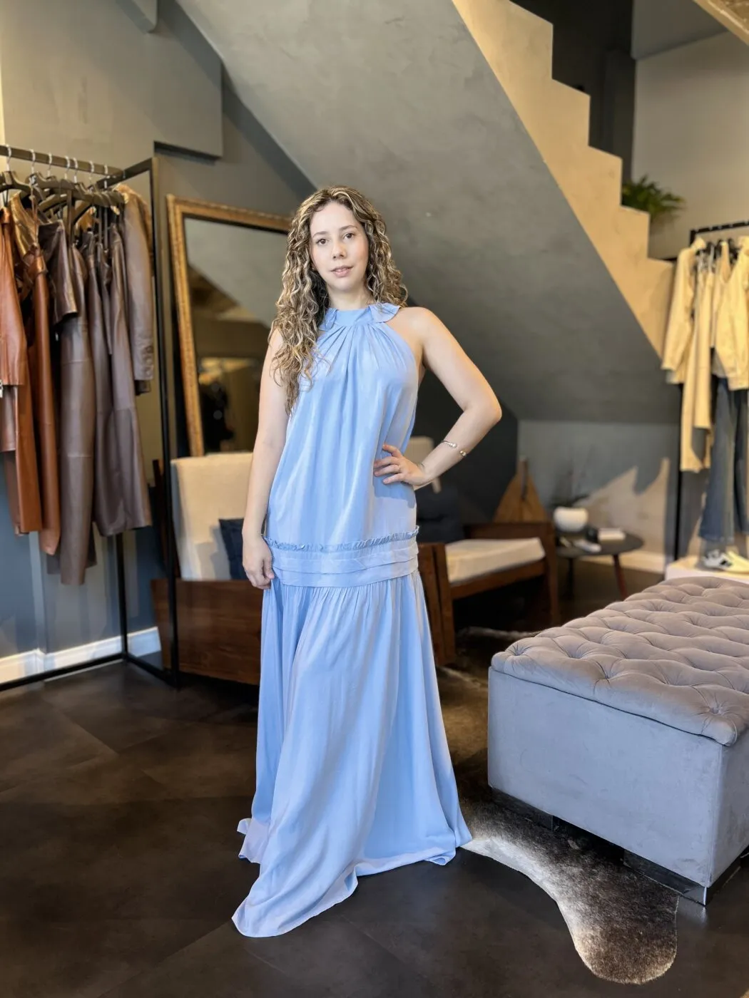 Vestido Amplo Linho Mar