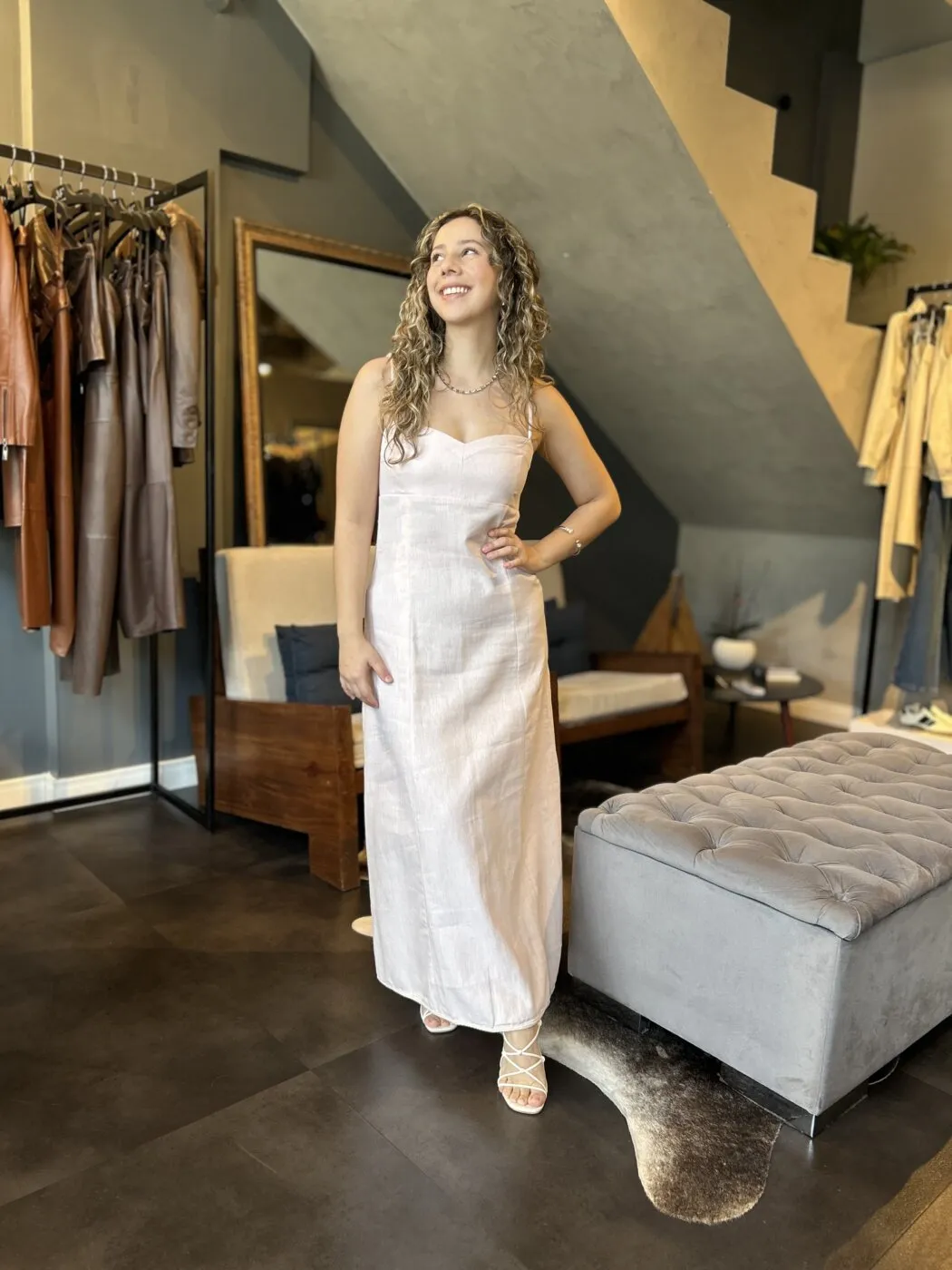 Vestido Rosa Alca Linho Escamas