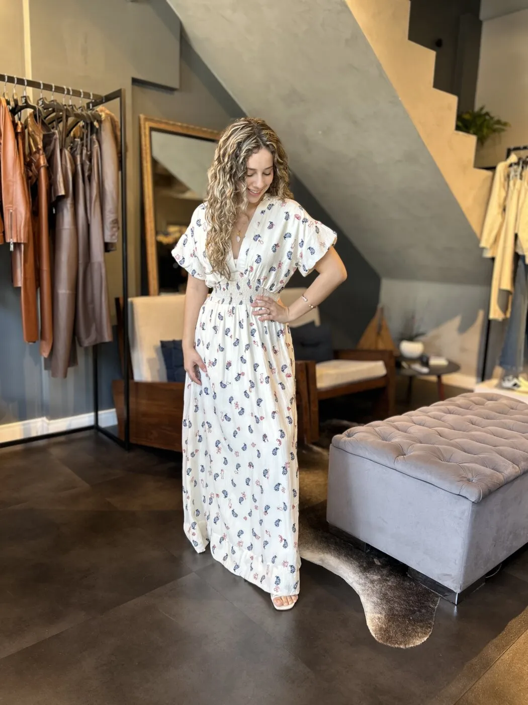 Vestido Decote V Estampa Sailor